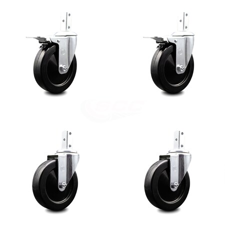 Service Caster 5 Inch Soft Rubber Swivel 7/8 Inch Square Stem Caster Total Lock Brakes, 2PK SCC-SQTTL20S514-SRS-78-2-S-2